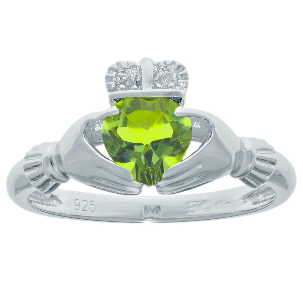 Heart Natural Green Peridot Diamond 925 Sterling Silver Ring Size 8 A6357