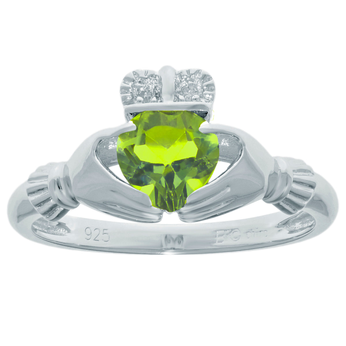 Heart Natural Green Peridot Diamond 925 Sterling Silver Ring Size 8 A6357