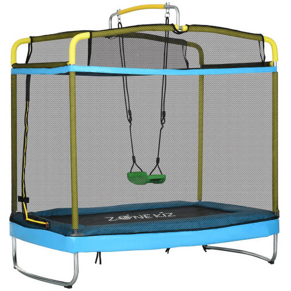 3-in-1 Kids Trampoline with Enclosure, Swing, Gymnastics Bar, Light Blue U439634