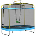 3-in-1 Kids Trampoline with Enclosure, Swing, Gymnastics Bar, Light Blue U439634