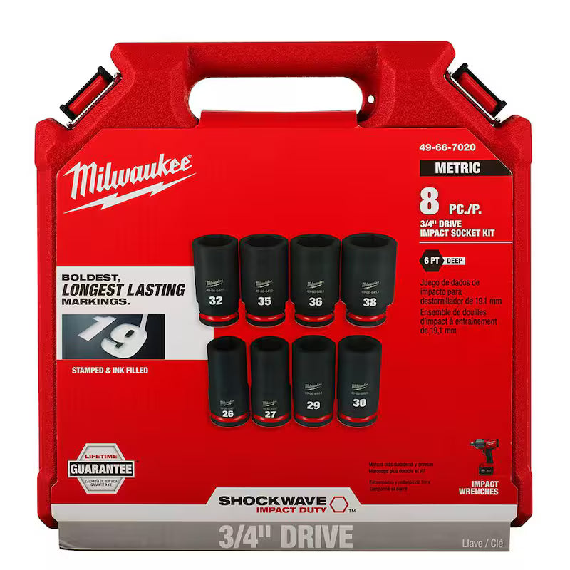 3/4 in. Drive Metric Deep Well 6 Point Impact Socket Set (8-Piece) X741833