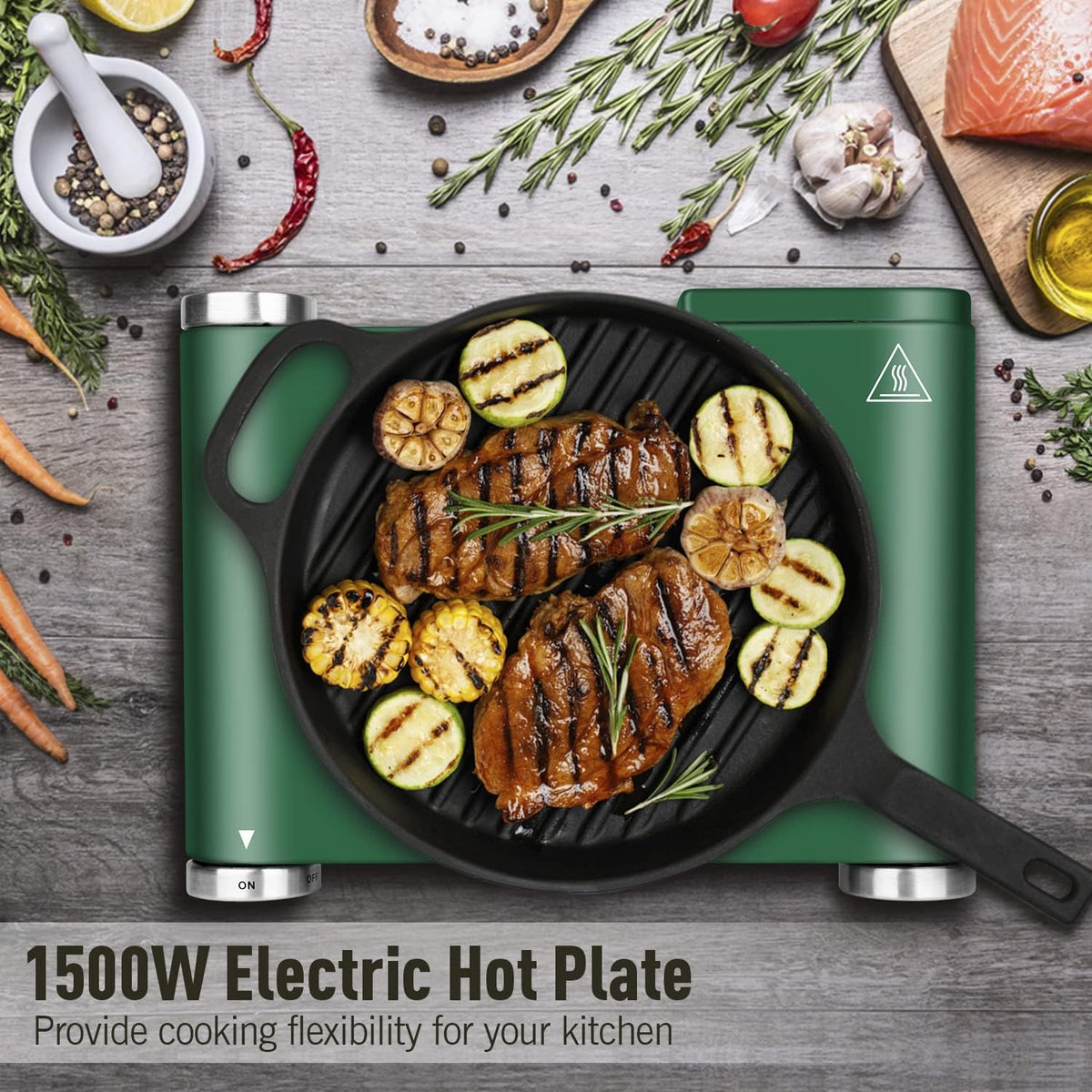 Green Cast Iron Single Burner Hot Plate Electric Burner, Pack of 2 S14211