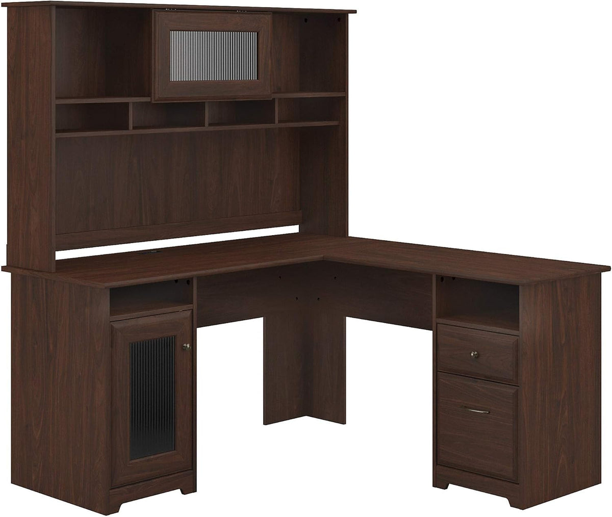 Walnut L Shape Desk with Hutch U468