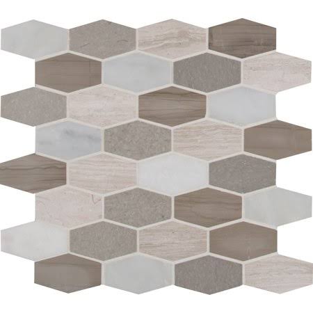 Elongated Hexagon Honed Marble Mesh-Mounted Mosaic Tile B181773