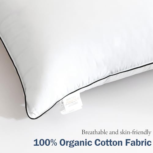 Medium Firm Goose Down king size pillows set of 2, 1000TC Organic Cotton Cover, Polyester 20"x36" E98619