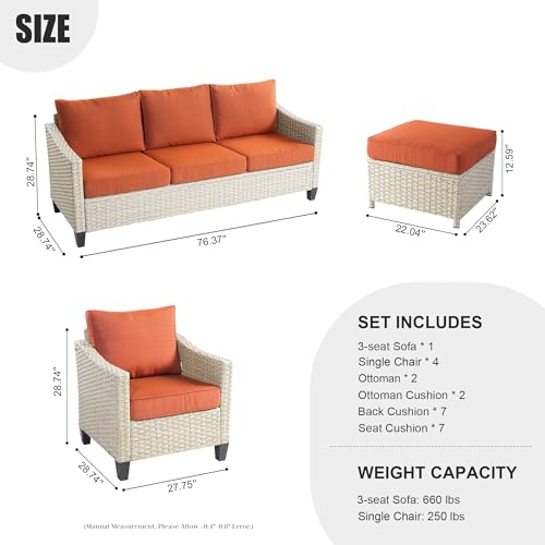 8 Piece Wicker Patio Conversation Set with Cushion and Ottomans P34634