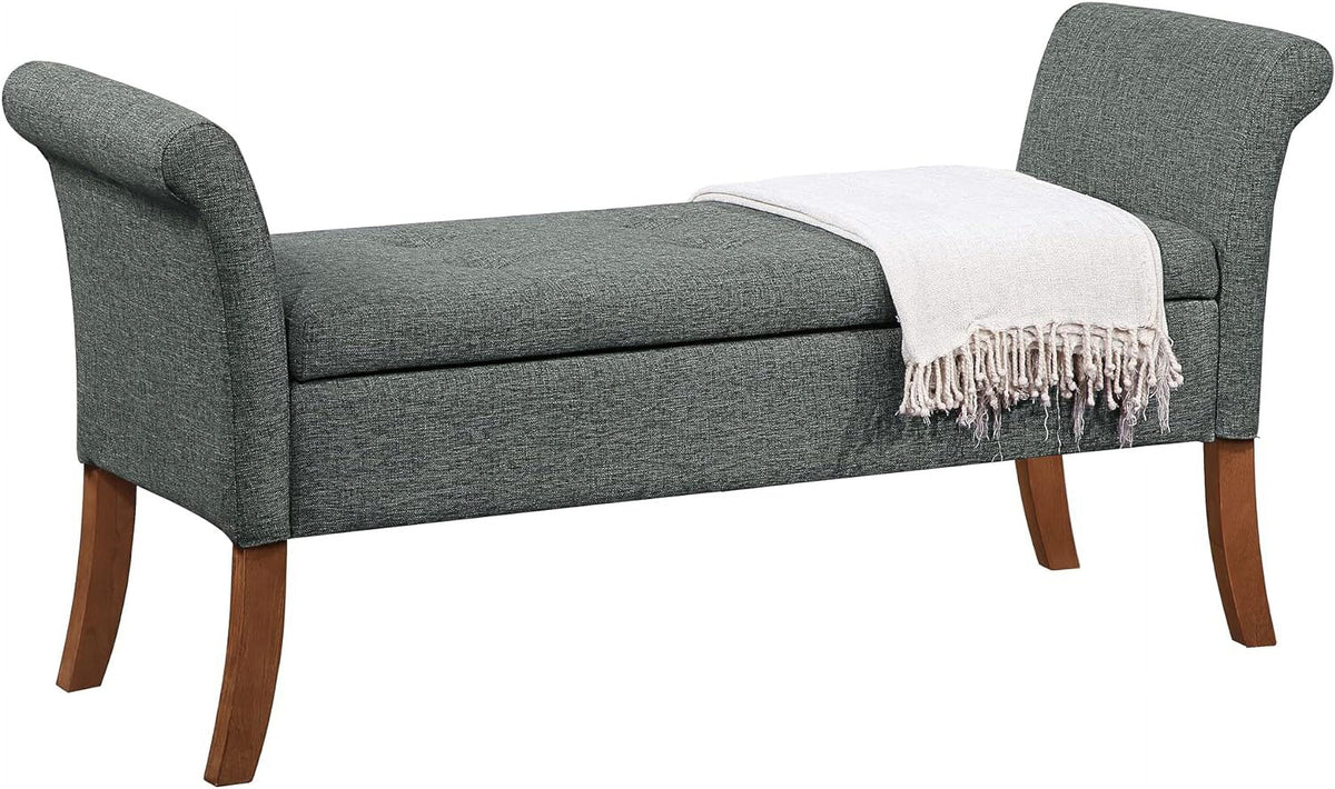 Light Charcoal Gray Fabric Storage Ottoman Bench T589