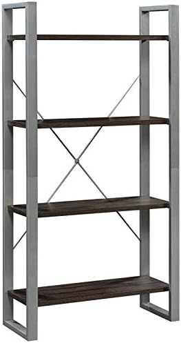 4 Shelf Metal Framed Wooden Bookcase in Black Walnut G756