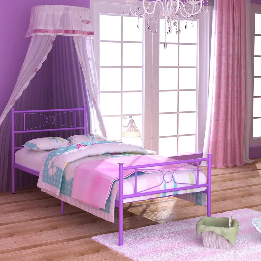 Pink Twin Metal Platform Bed with Headboard and Footboard P4880
