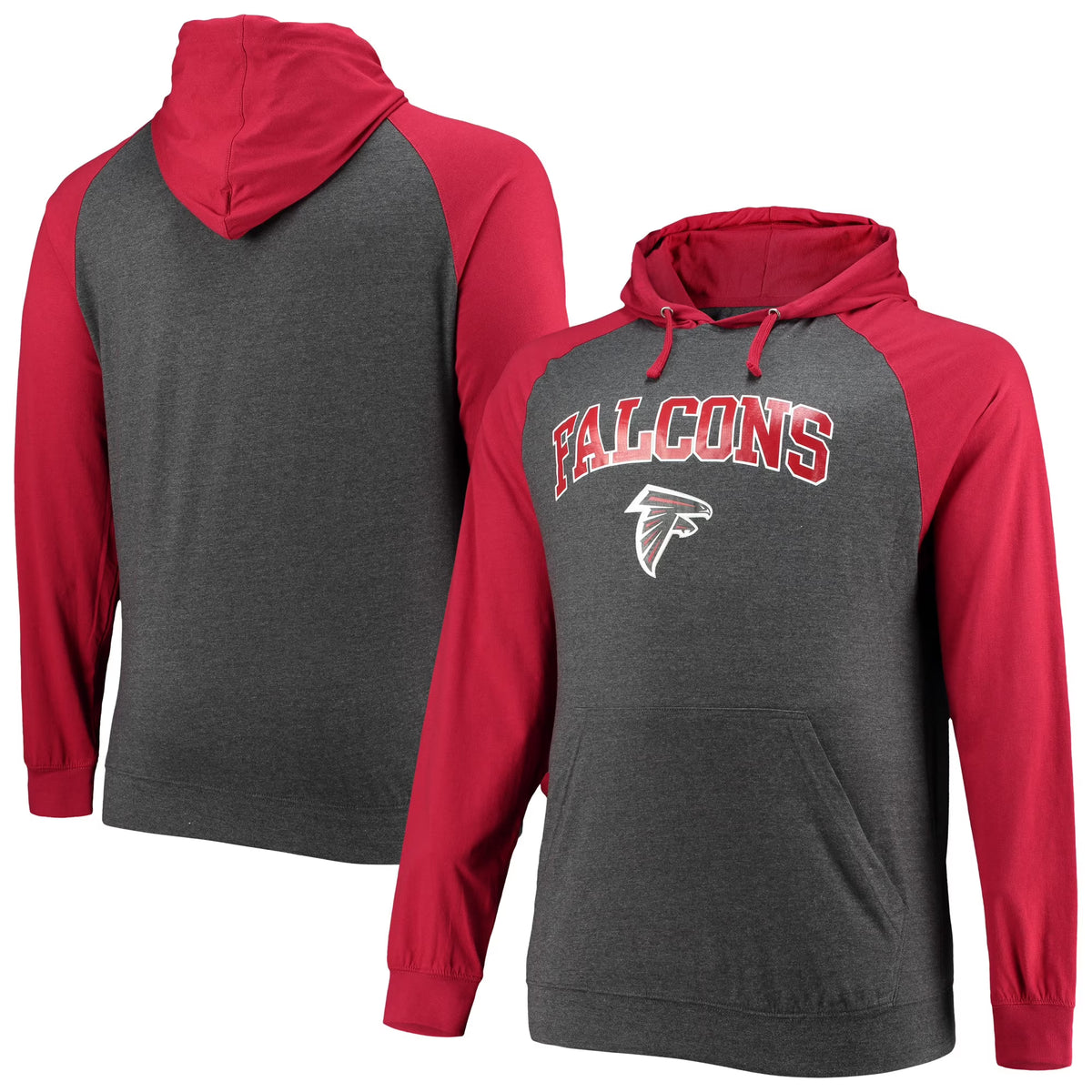 Red/Heathered Charcoal Atlanta Falcons Big & Tall Lightweight Raglan Pullover Hoodie U8702