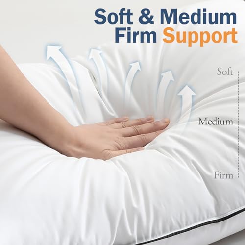 Medium Firm Goose Down king size pillows set of 2, 1000TC Organic Cotton Cover, Polyester 20"x36" E98619