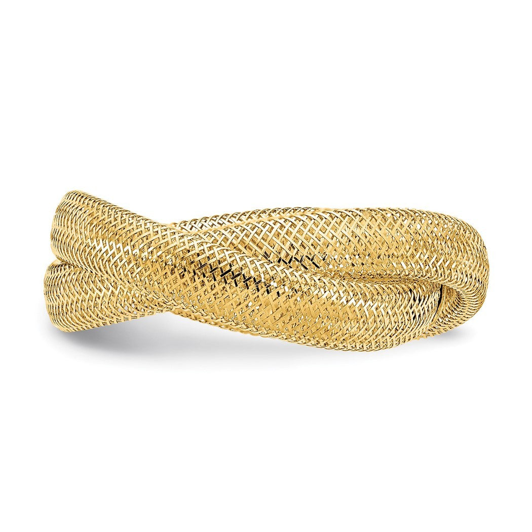 14k Gold Twisted Woven Mesh Stretch Ring Size 7.00 8mm Wide K69505
