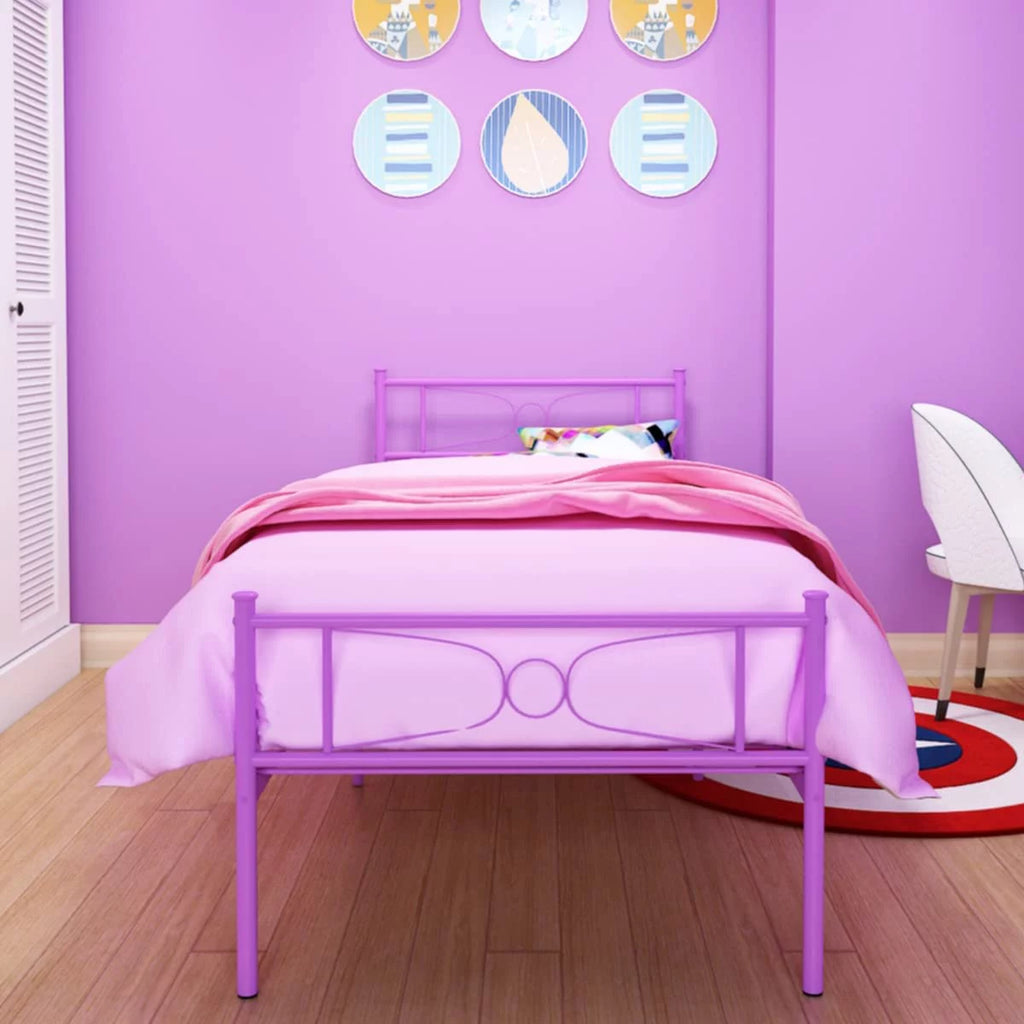 Pink Twin Metal Platform Bed with Headboard and Footboard P4880