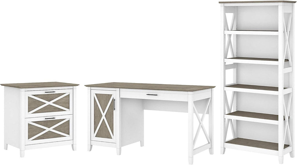 Computer Desk with 2 Drawer File Cabinet and 5 Shelf Bookcase Y7967