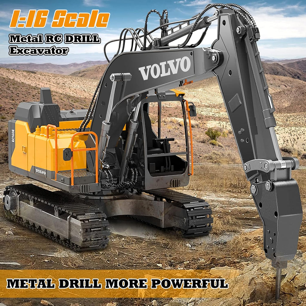 3 in 1 RC Excavator Construction Truck Metal Shovel and Drill 1/16 Scale Remote Control Excavator J577885