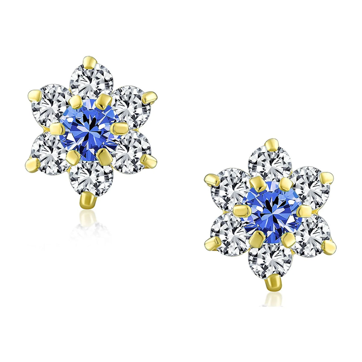 Blue CZ Flower Stud Earrings Screwback W407800
