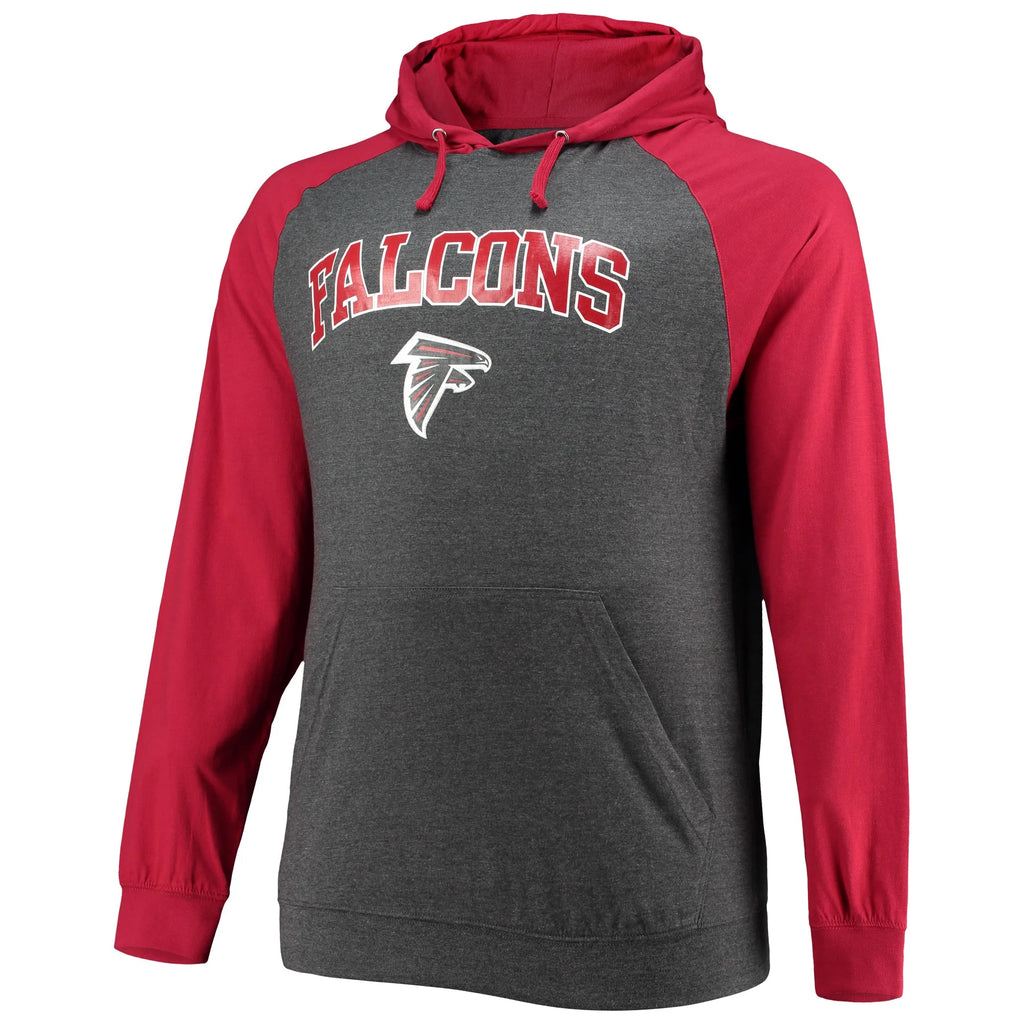 Red/Heathered Charcoal Atlanta Falcons Big & Tall Lightweight Raglan Pullover Hoodie U8702