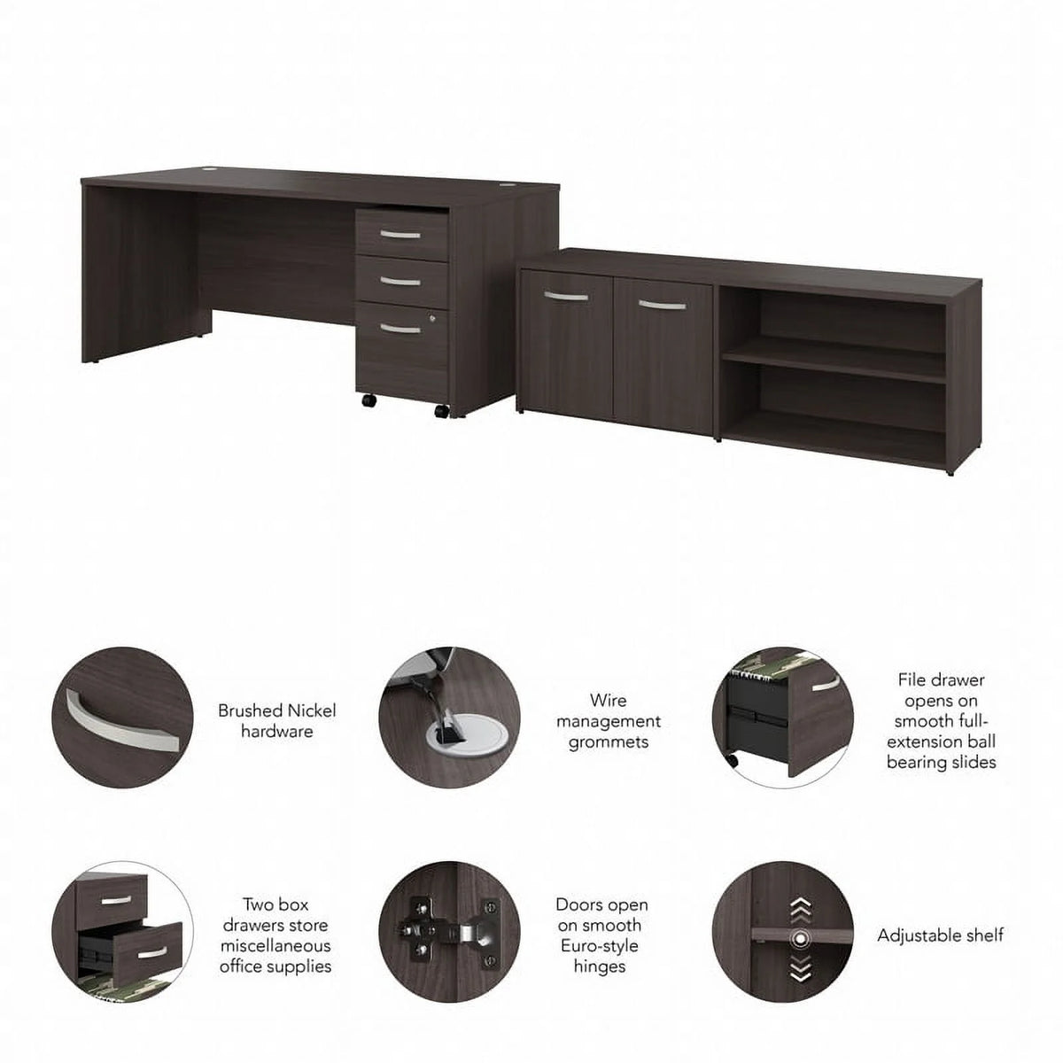 Gray Engineered Wood Office Desk with Drawers U96761