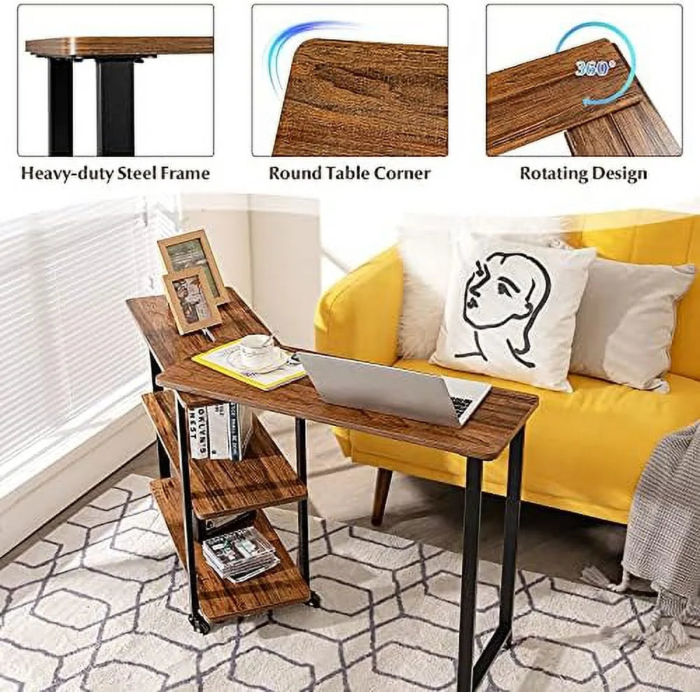 L-Shaped Corner Desk with 2-Tier Mobile End Table V267698