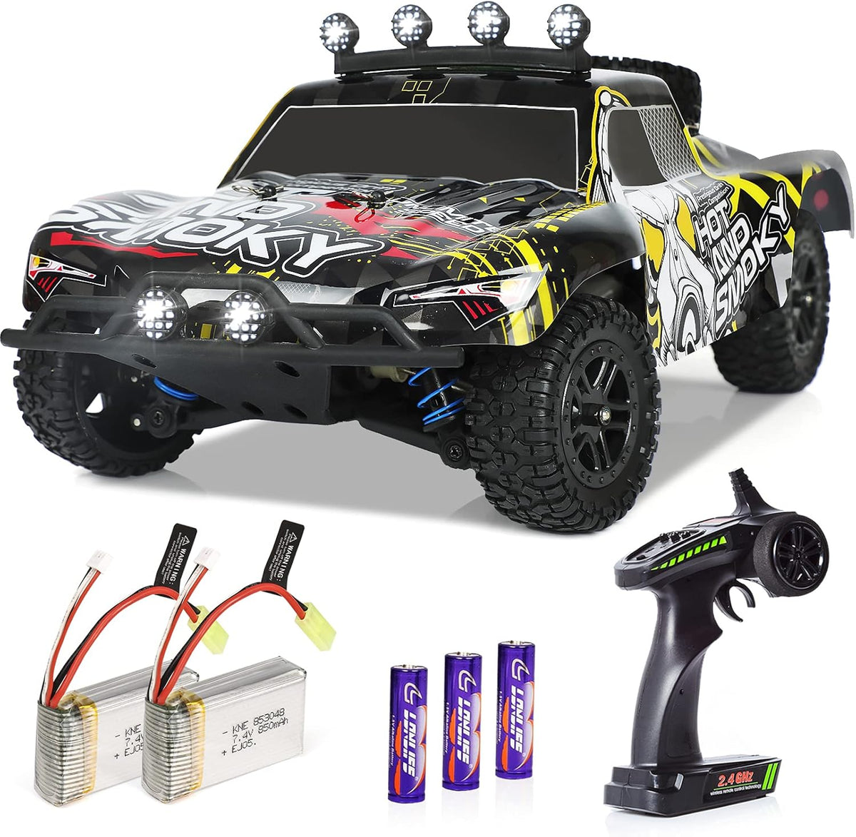 1:18 Scale Remote Control Truck 4WD Electric Toy Off-Road RC Monster Car with 2 Rechargeable Batteries J7560