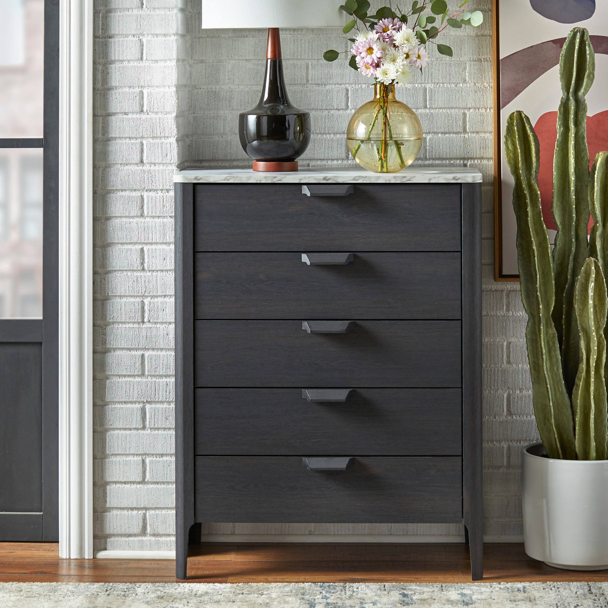 Charcoal Gray and White 5 Drawer Chest F54953