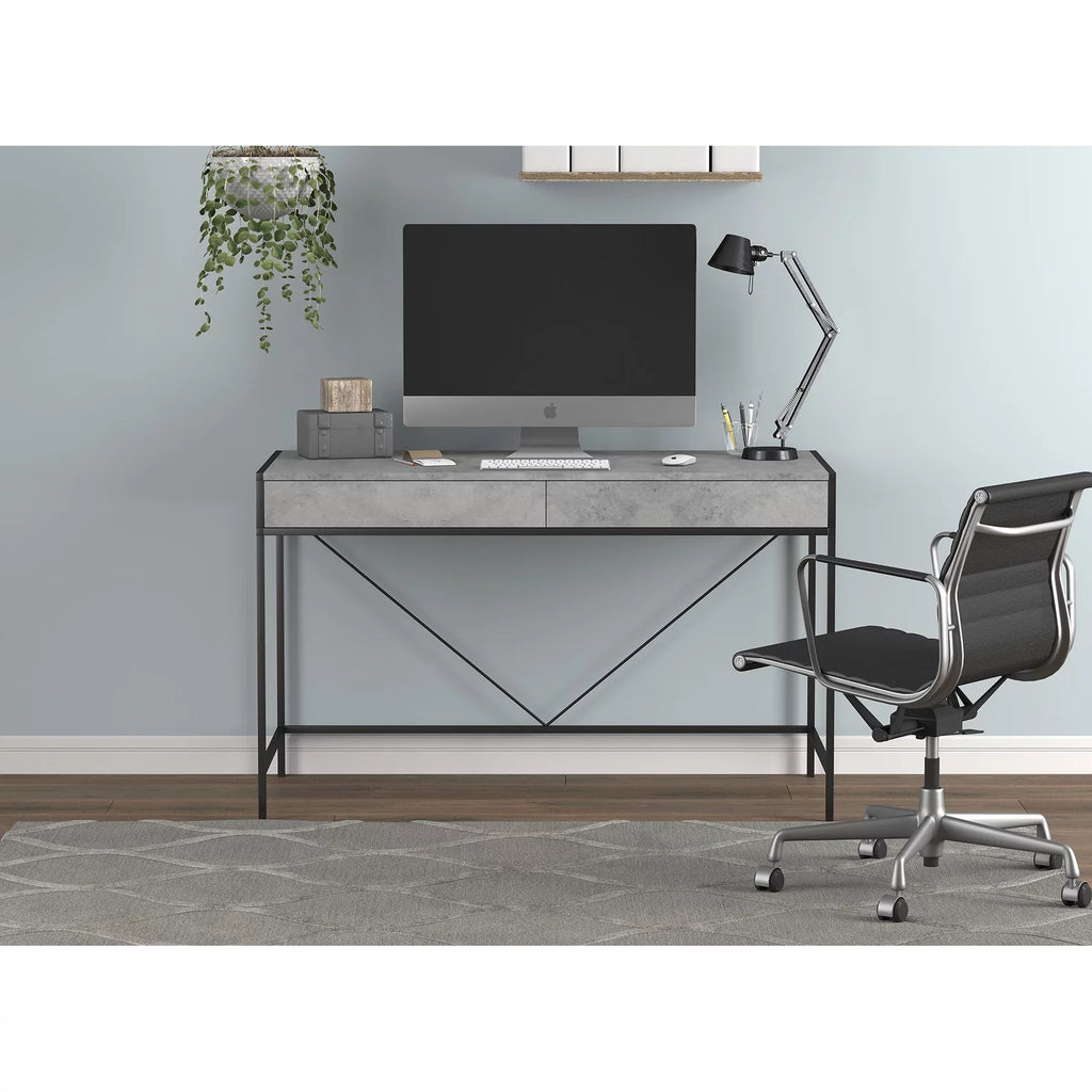 49"L 2-Drawers Black Metal Computer Desk W763