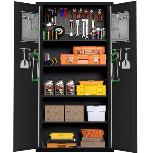 72” Locking Black Metal Storage Cabinet with Doors and 4 Shelves K744922