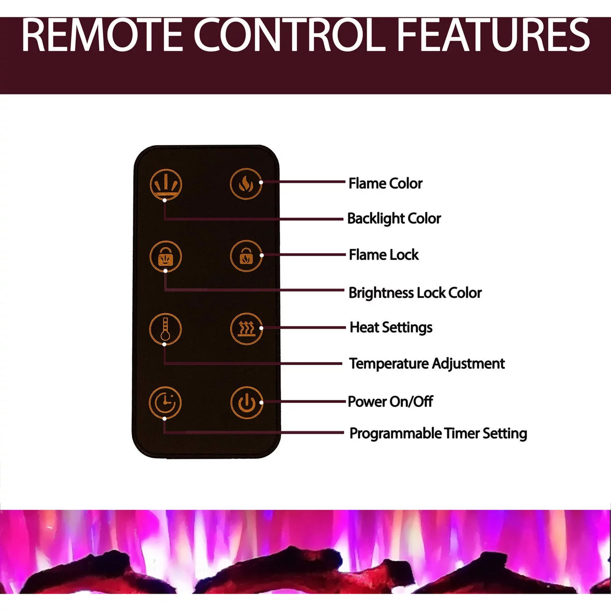 60 In. Recessed Electric Wall Mounted Fireplace Heater with Multi-color Flame E10318