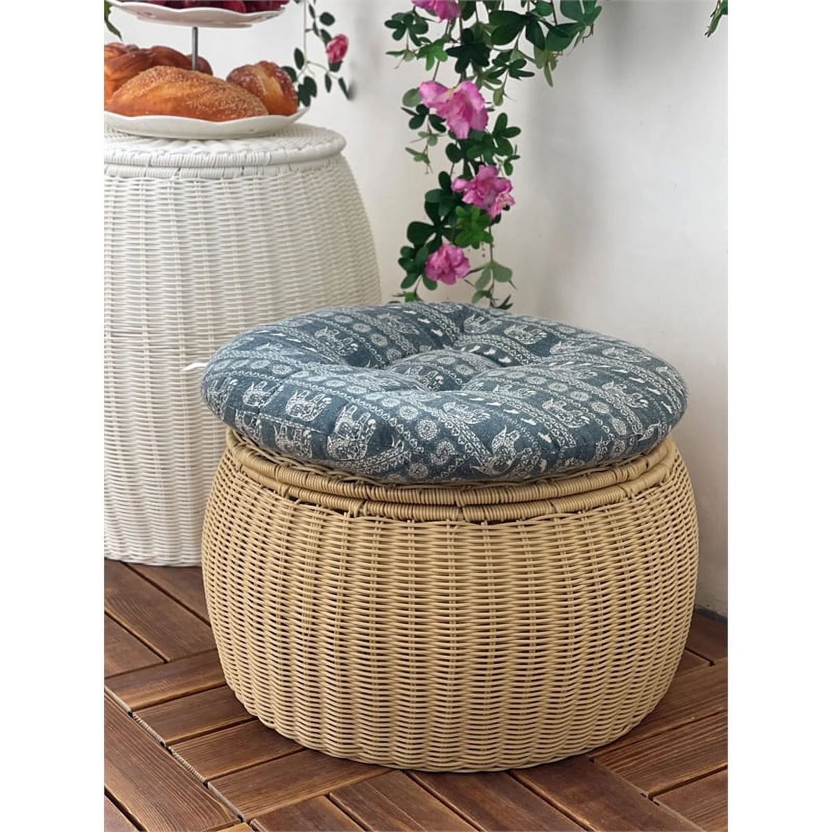 Wicker Rattan Storage Footstool P7551