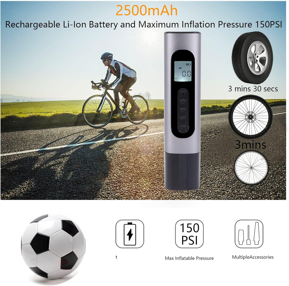 Tire Inflator Portable Air Compressor 150 Psi with Digital Pressure Gauge T286