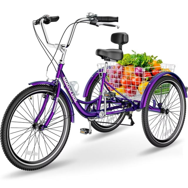 24" Adult Tricycle 3 Wheel 7 Speed Bike with Shopping Basket A95994