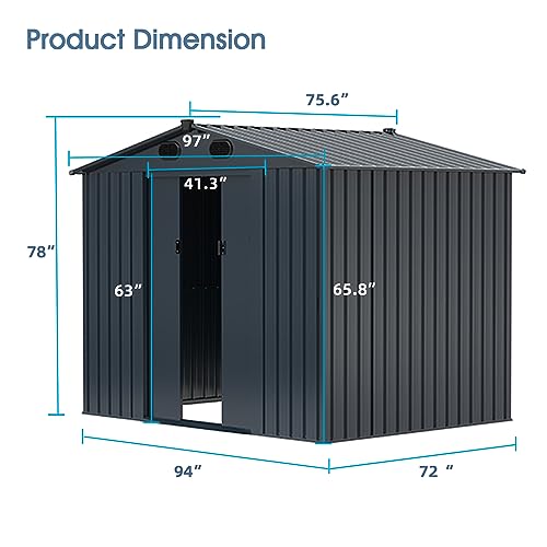 8 x 6 FT Outdoor Metal Storage Shed, Dark Gray R3345