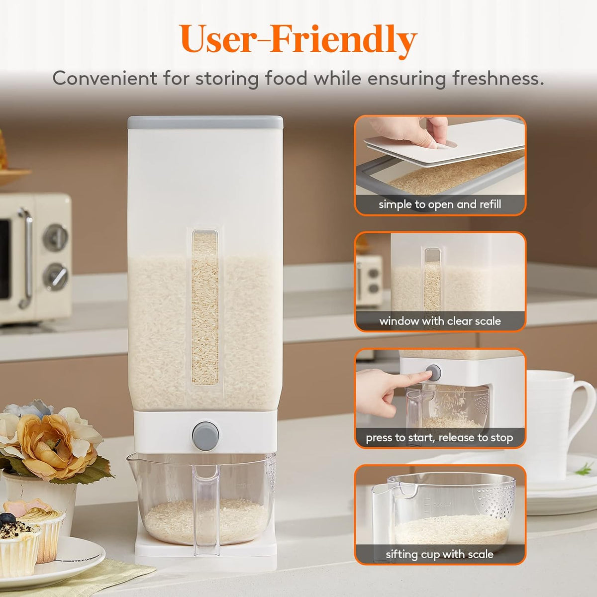 Rice Dispenser 25 Lbs (11.3kg) Rice Storage Container W334519