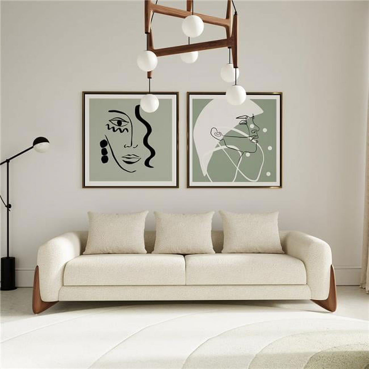 Cream Fabric Walnut Wood Sofa V558751