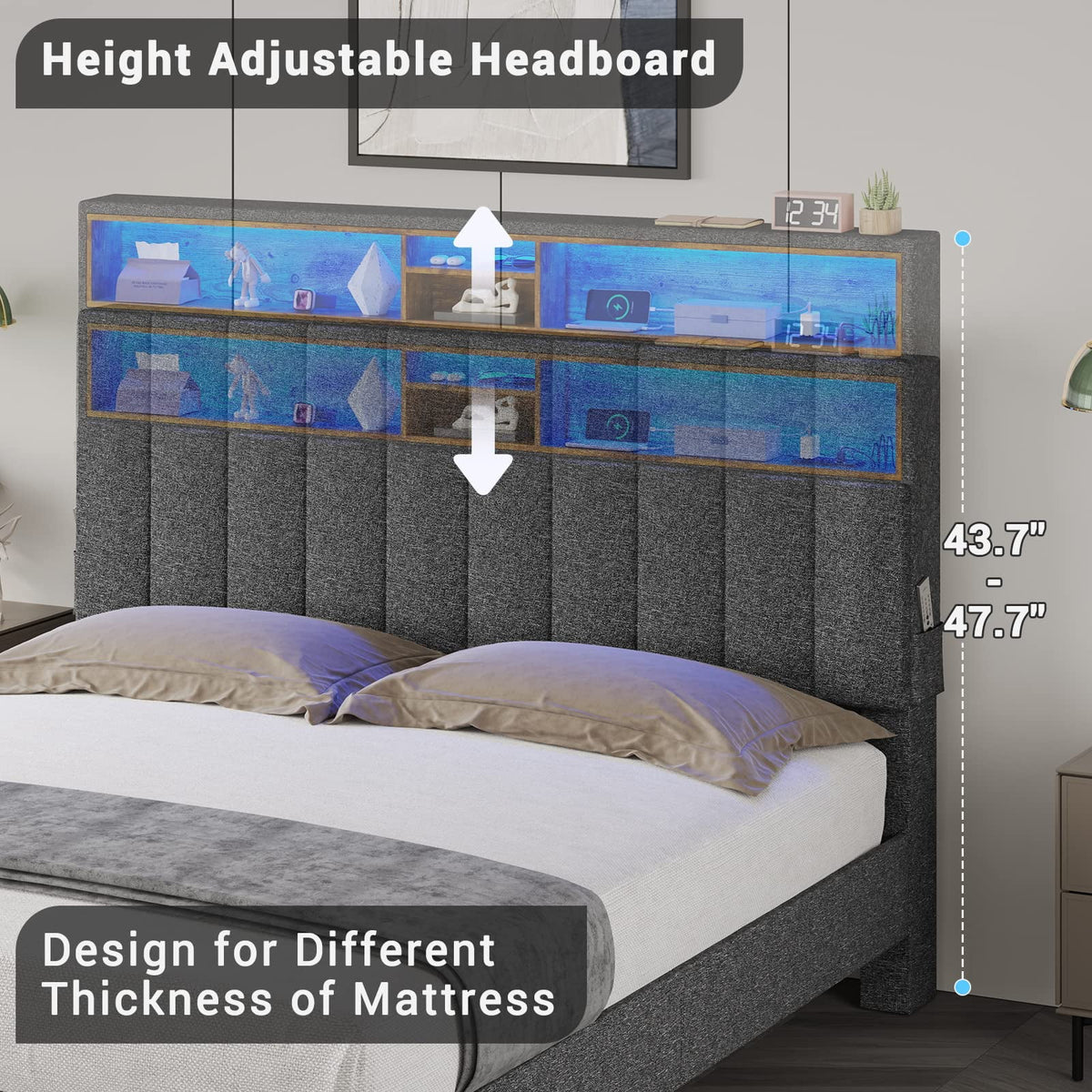 Queen Size LED Bed Frame with Outlet and USB Ports Z595