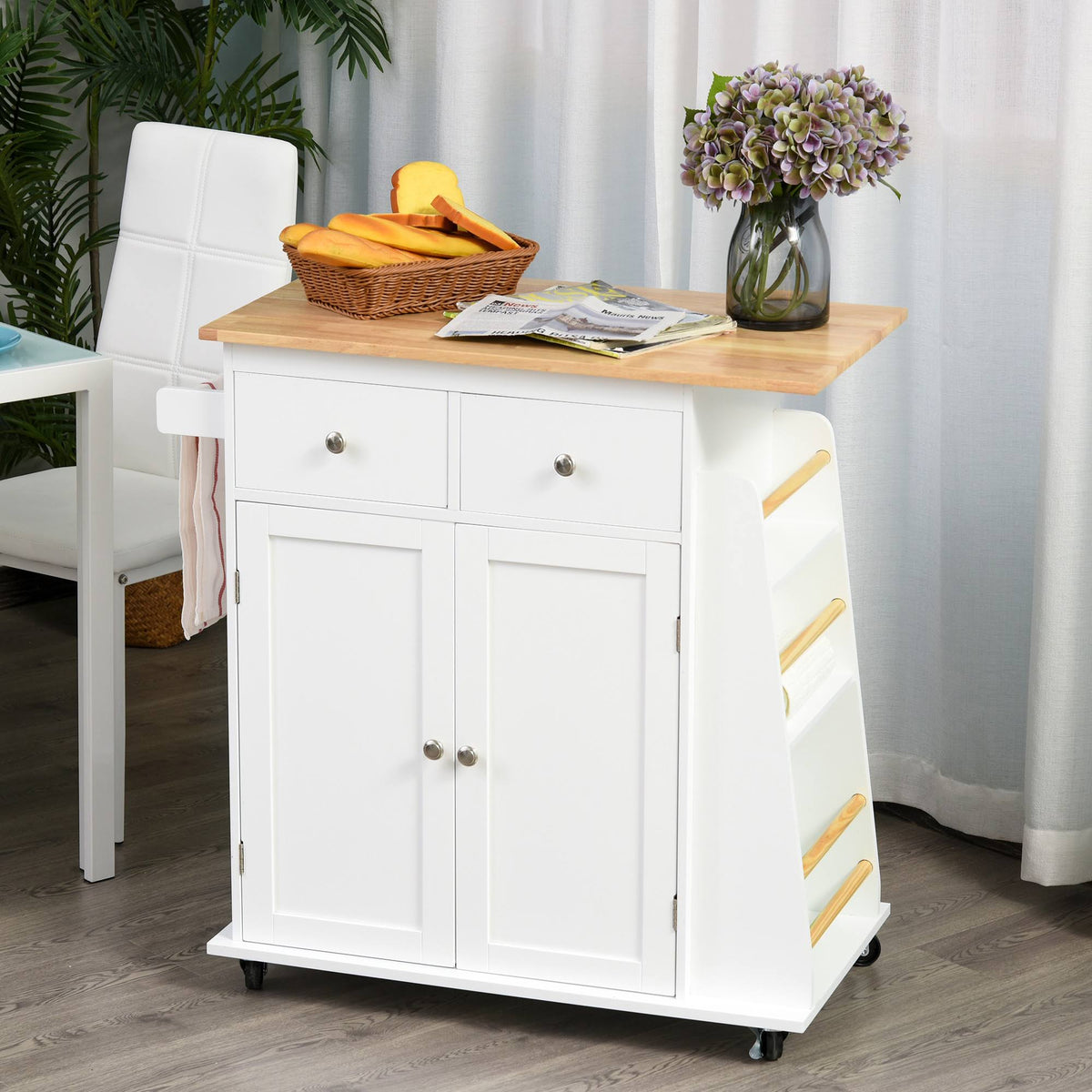 Rolling Kitchen Island Cart with Rubber Wood Top M262