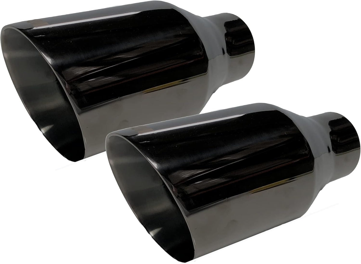 2.25 inch Inlet to 4 inch Outlet Stainless Steel Double Wall Black Chrome Weld-on Exhaust Tip 2 Pack Q36943