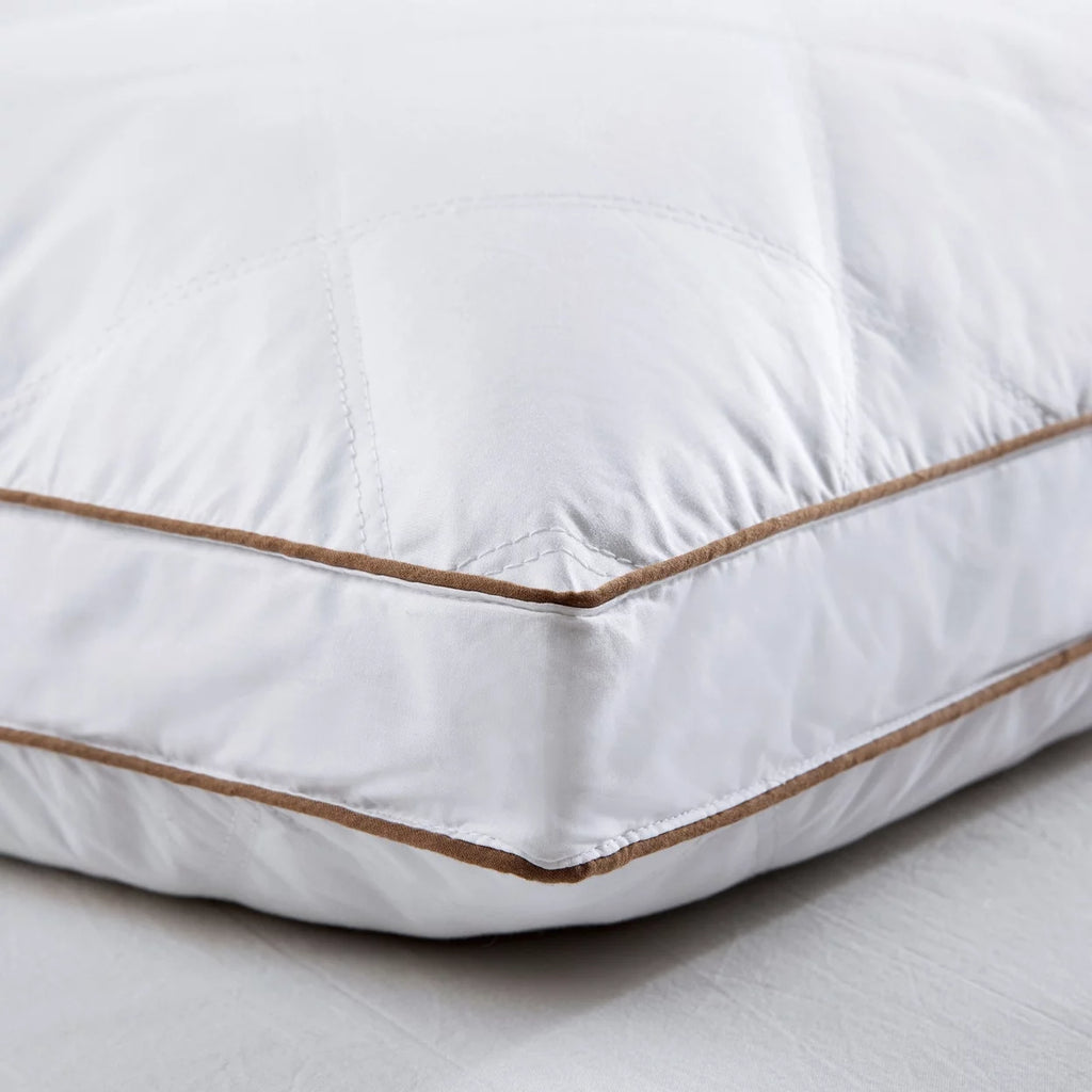 Set of 2 Natural Goose Down Feather Gusseted Pillows Cotton Cover Y273