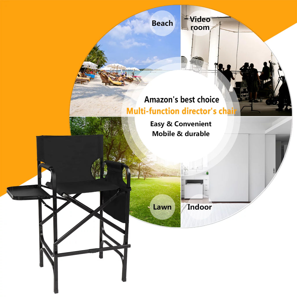 Black Folding Directors Chair with Side Table Storage Bag V697114