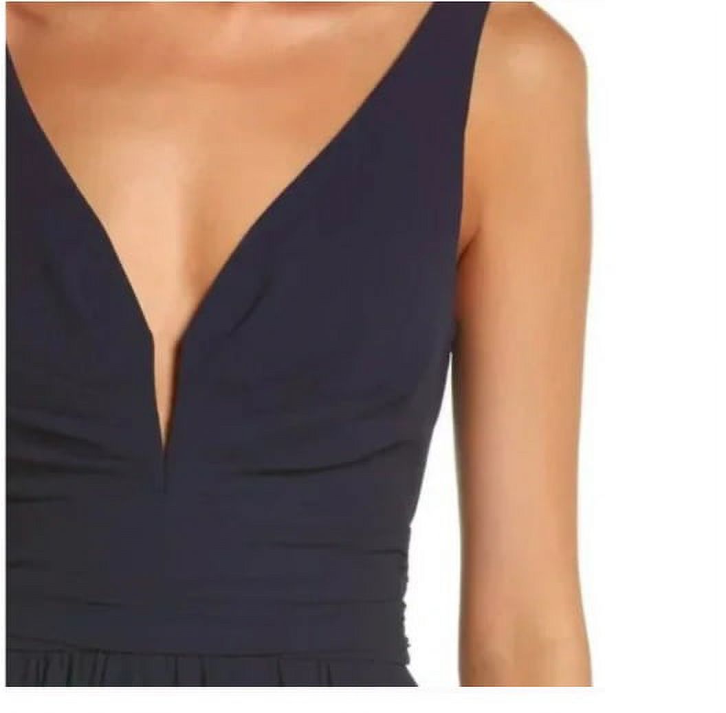Sleeveless Plunging Neck Chiffon A-Line Maxi Dress Blue S G552336