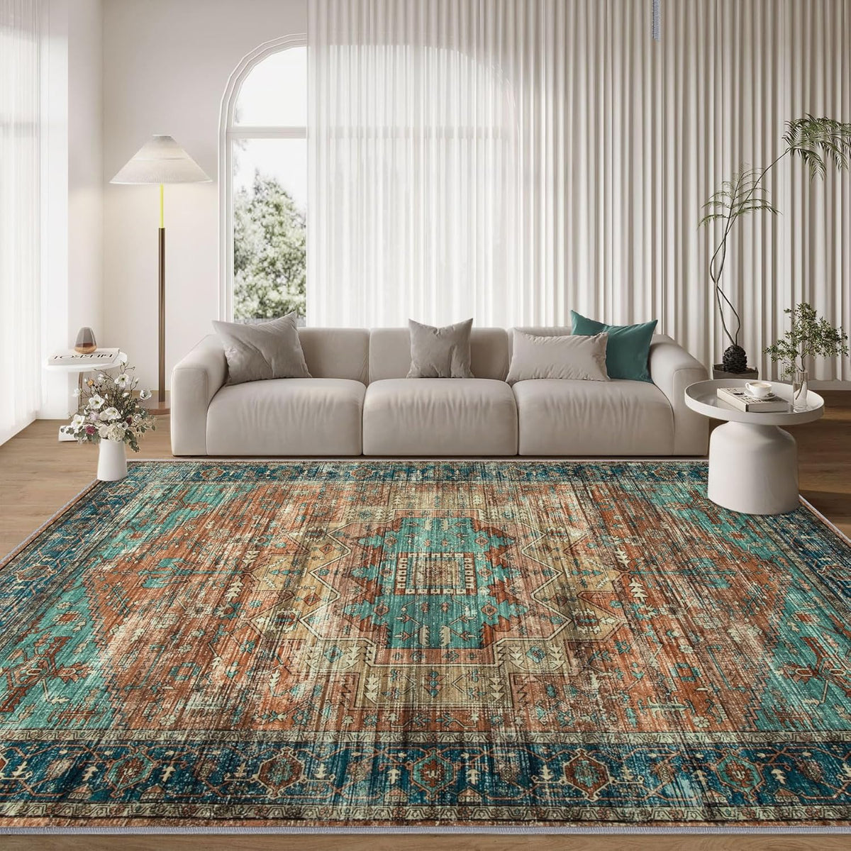 8x10 Vintage Non-Slip Low Pile Area Rug (Brick Red) Q591