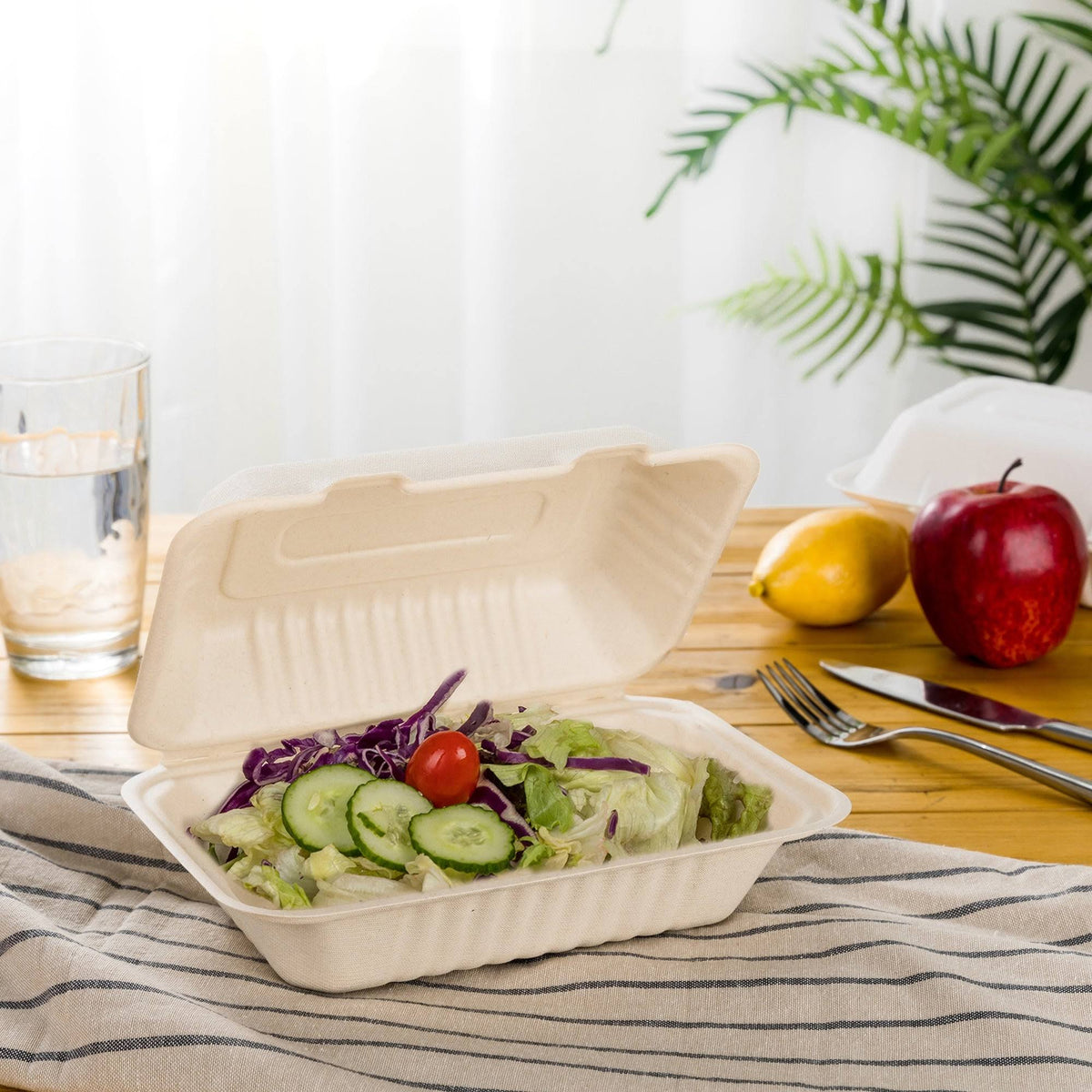 9 inch Compostable Disposable Sugarcane Clamshell Containers, 300 Pack W465227