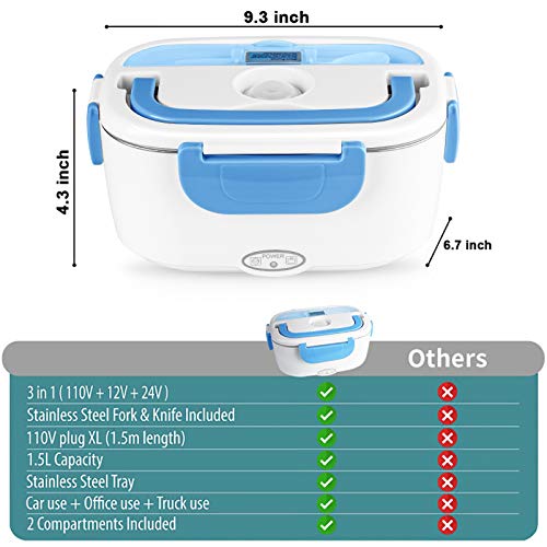 1.5L Portable Electric Lunch Box Food Heater with Fork Spoon and Insulated Lunch Bag A906
