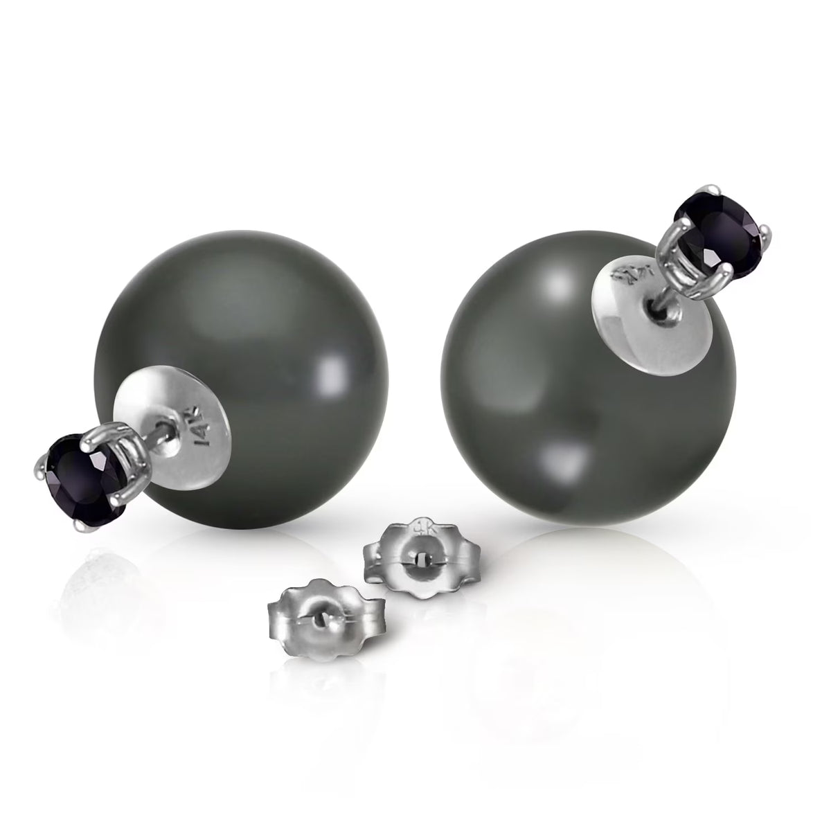 14k Solid Gold Stud Black Diamond & Black Shell Pearl Earrings Z3916