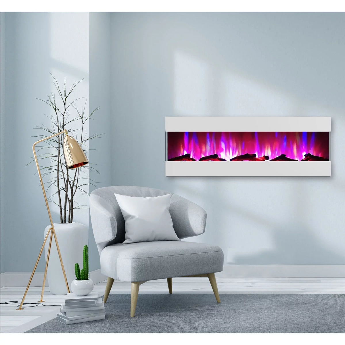 60 In. Recessed Electric Wall Mounted Fireplace Heater with Multi-color Flame E10318
