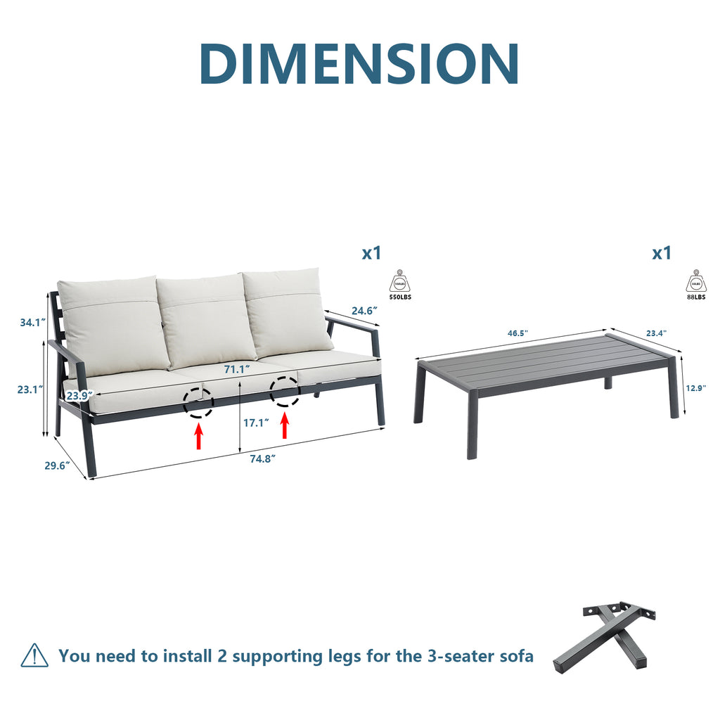 Outdoor Sectional Sofa Set 3 Seater Aluminum O792