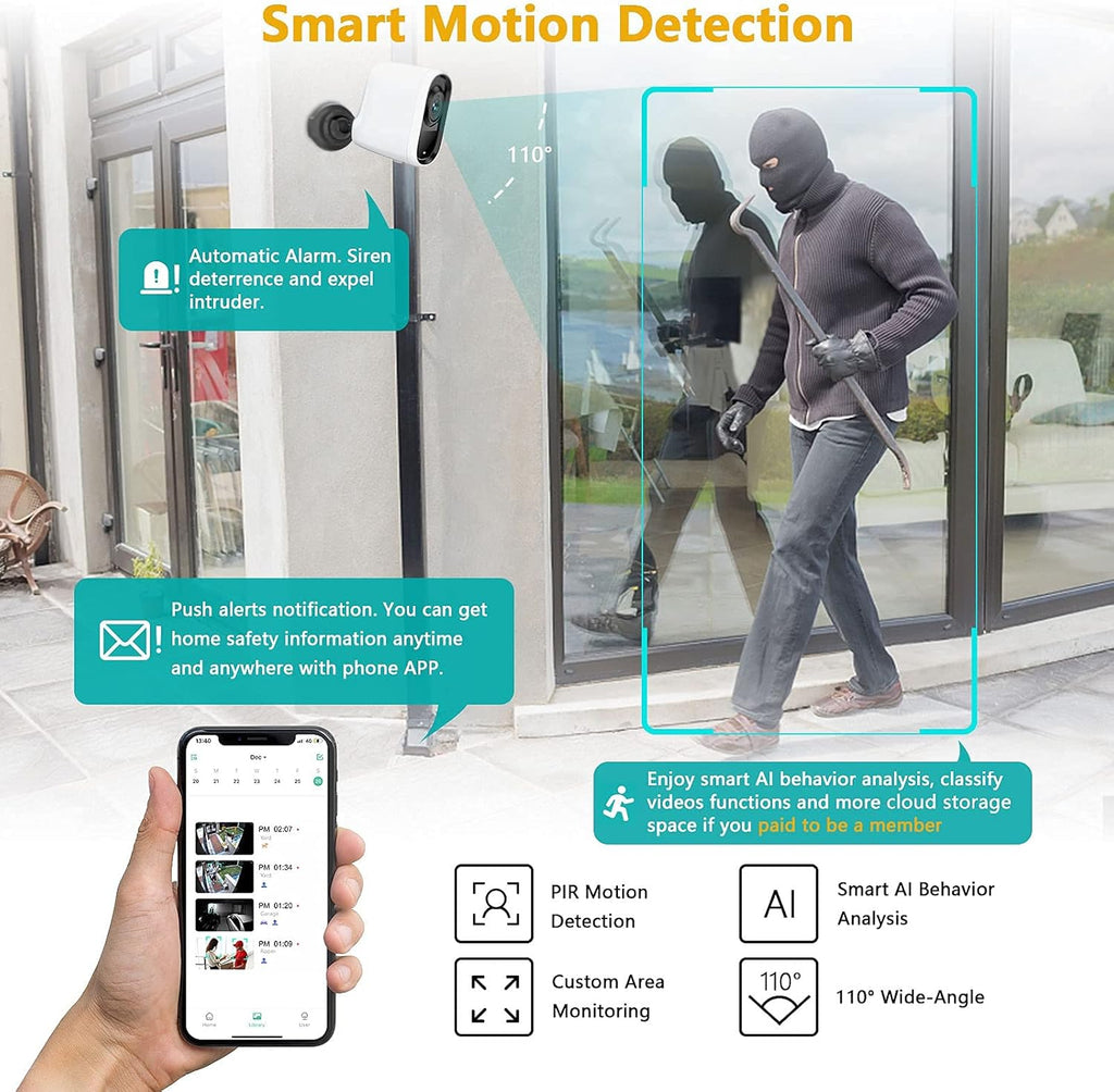 Wireless Outdoor Security Camera 1080P HD Night Vision Waterproof U2117