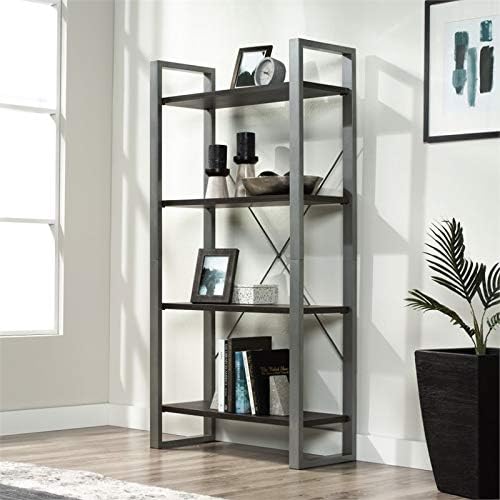 4 Shelf Metal Framed Wooden Bookcase in Black Walnut G756