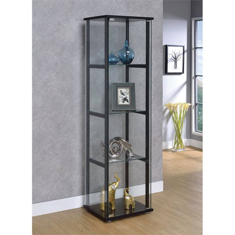 4 Shelf Glass Curio Cabinet in Black Y945