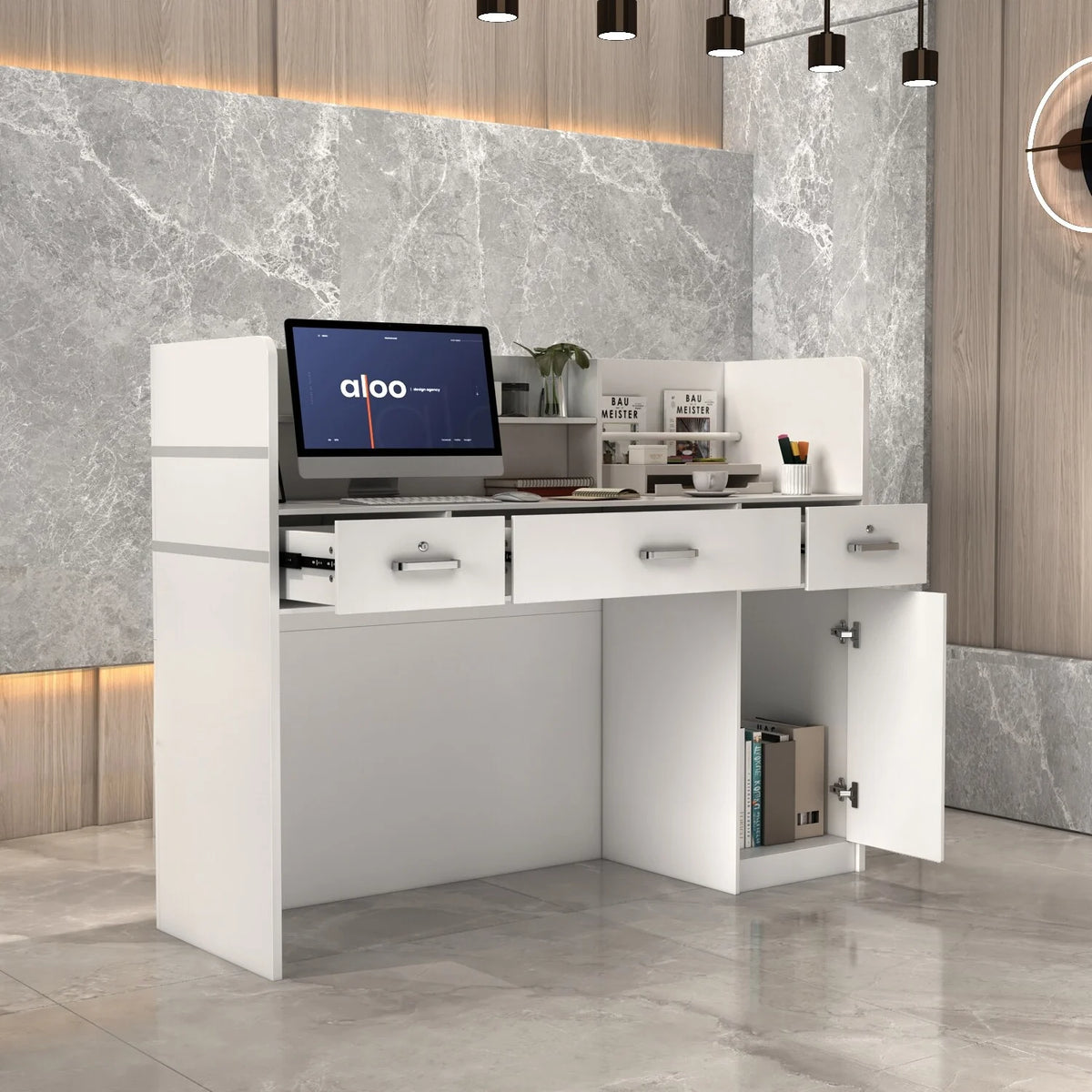 White 3-Drawer Reception Desk A98072